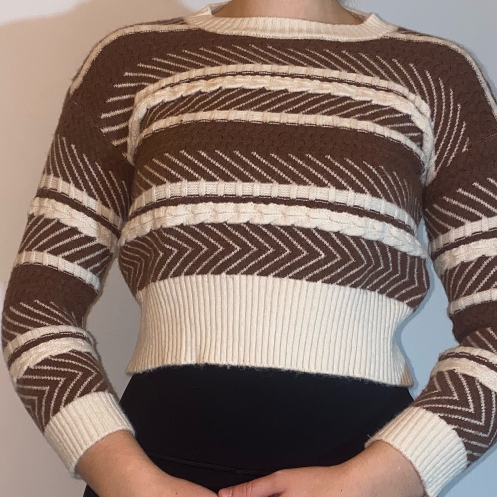 Brown and white knitted sweater, size XS